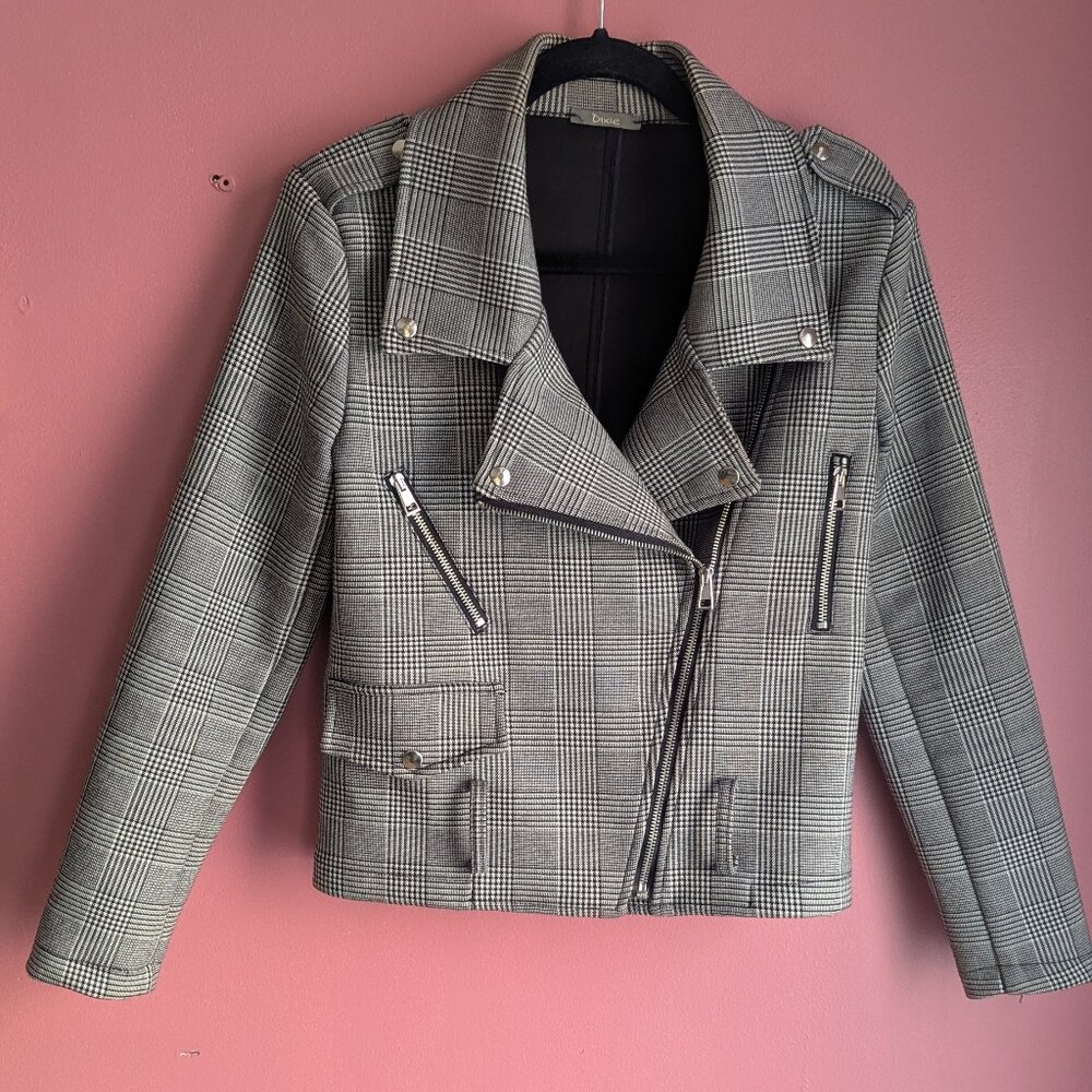 Houndstooth Biker Jacket
